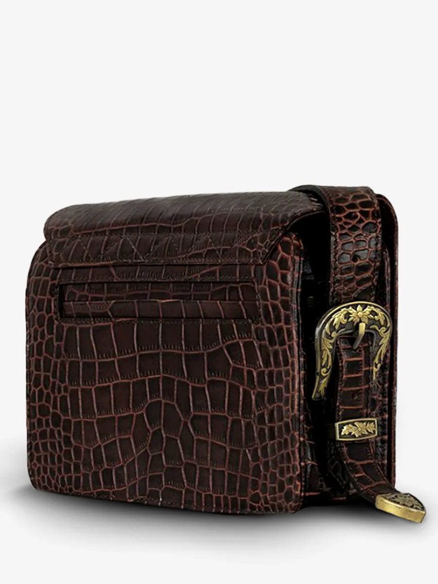 Dark Brown Leather Baguette Bag for Women - LeBaguette Alligator Tiger's Eye | PAUL MARIUS