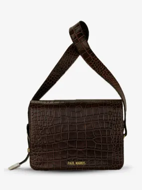 Dark Brown Leather Baguette Bag for Women - LeBaguette Alligator Tiger's Eye | PAUL MARIUS