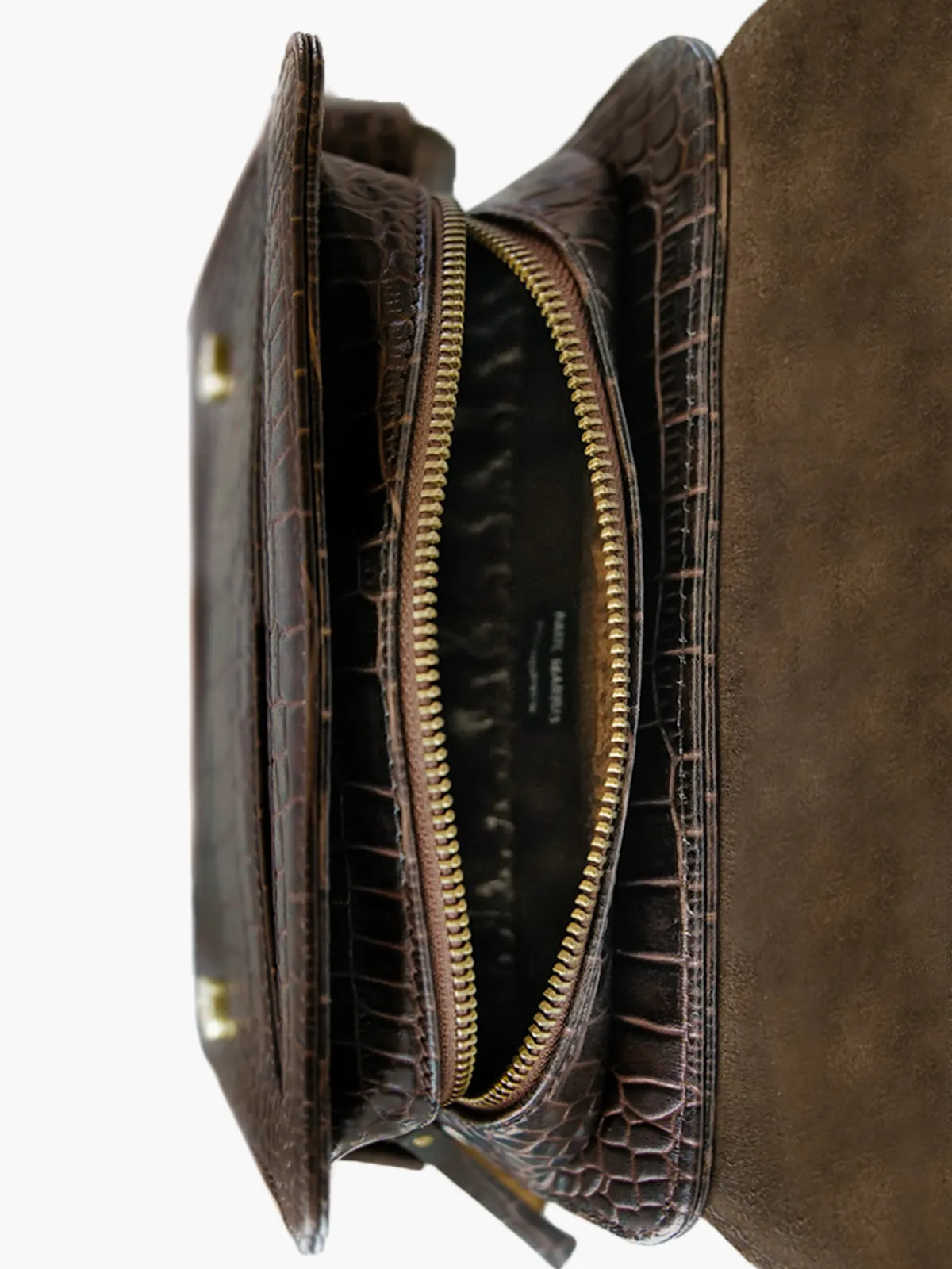 Dark Brown Leather Baguette Bag for Women - LeBaguette Alligator Tiger's Eye | PAUL MARIUS