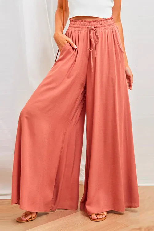 Drawstring Elastic Waist Wide Leg Baggy Pants(5 Colors Available)