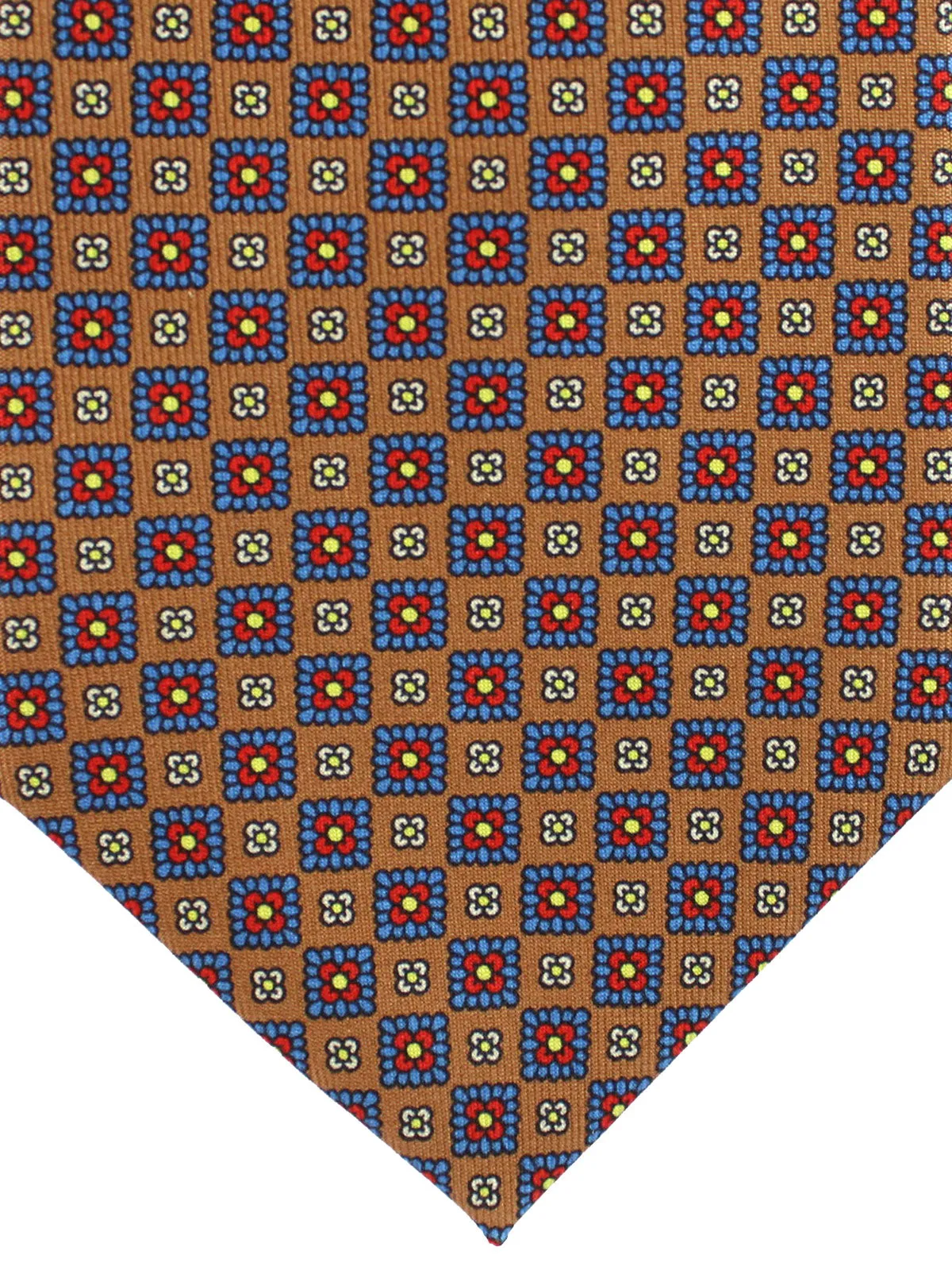 E. Marinella Tie Brown Blue Red Design - Wide Necktie