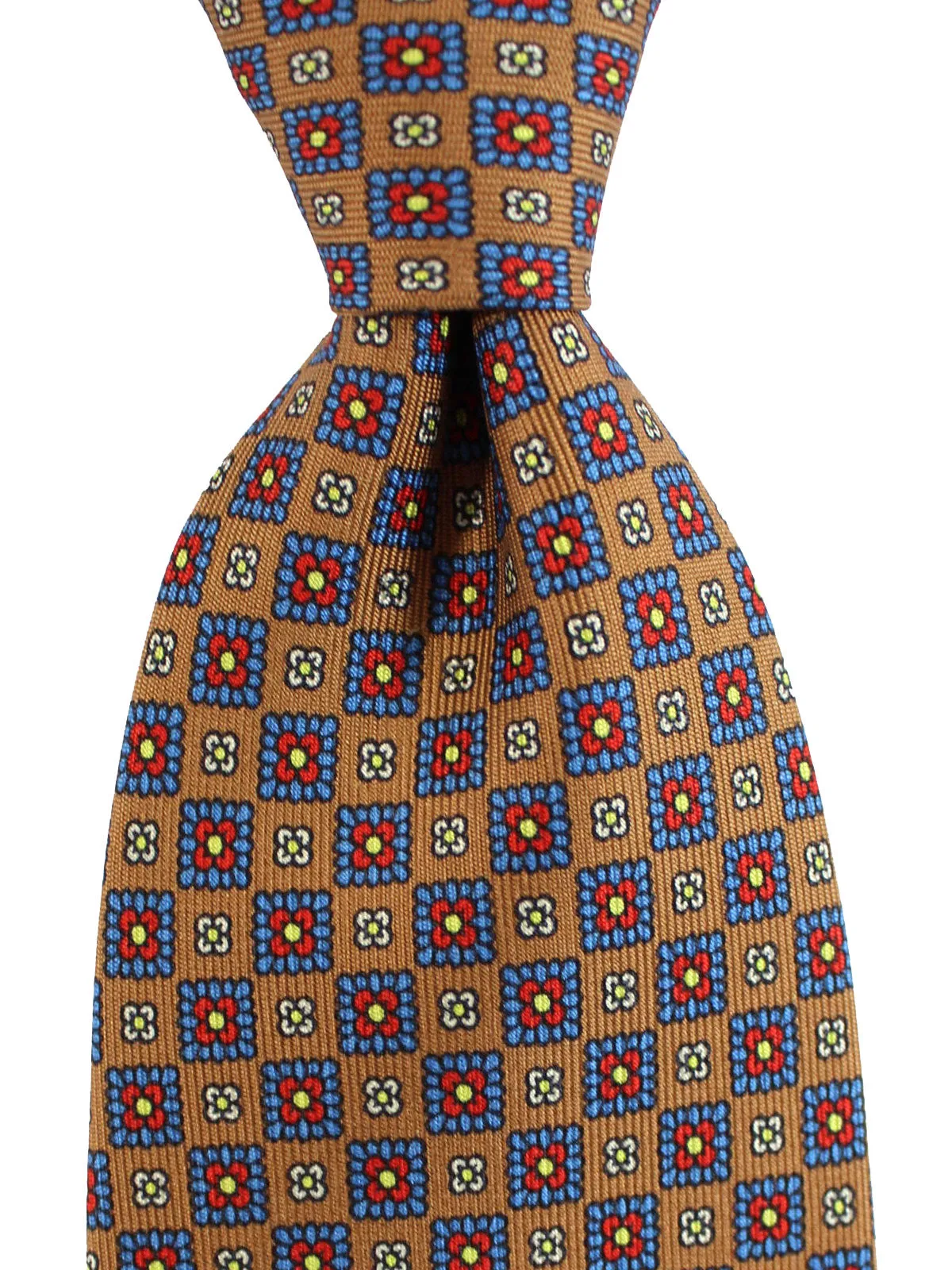 E. Marinella Tie Brown Blue Red Design - Wide Necktie