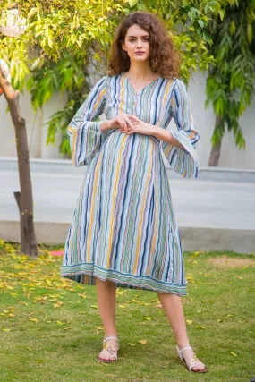 Electric Striped Front Button Maternity & Nursing Dress