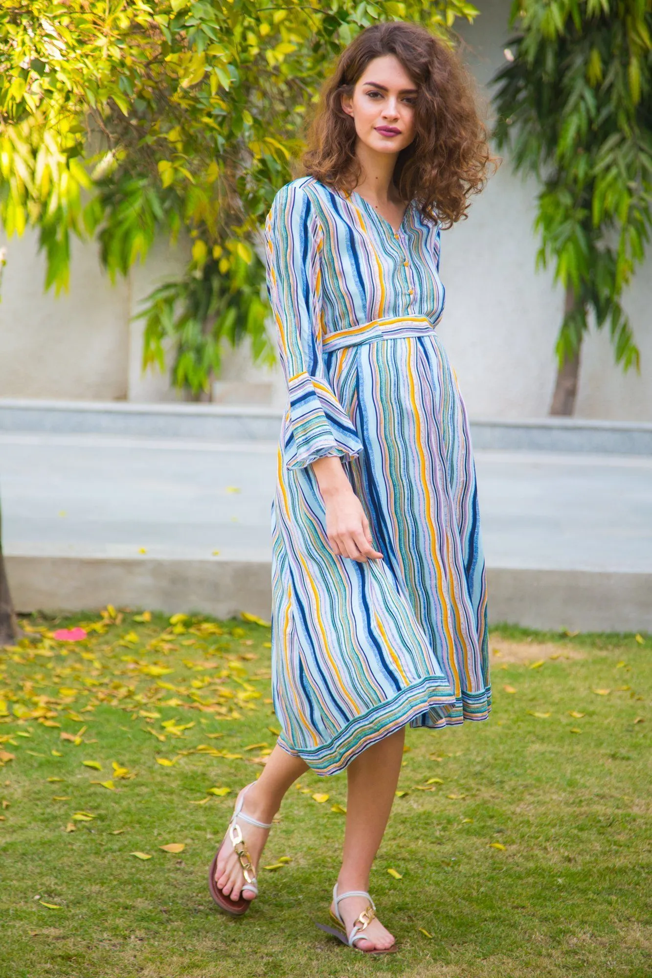 Electric Striped Front Button Maternity & Nursing Dress