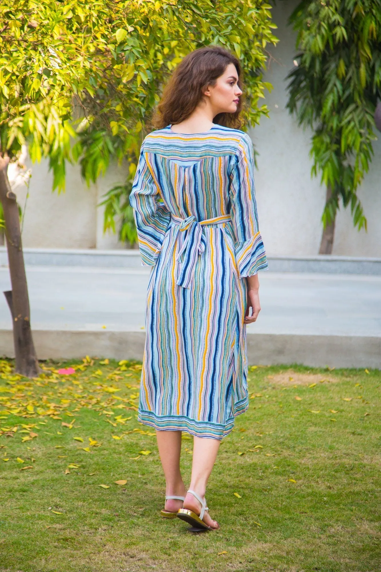 Electric Striped Front Button Maternity & Nursing Dress