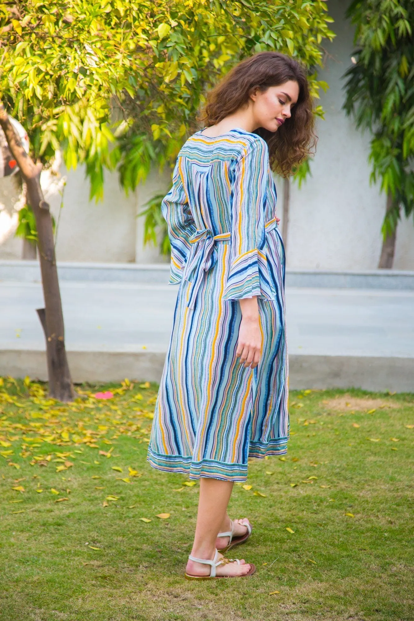 Electric Striped Front Button Maternity & Nursing Dress