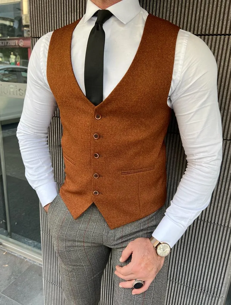 Empire Rust Slim Fit Wool Vest