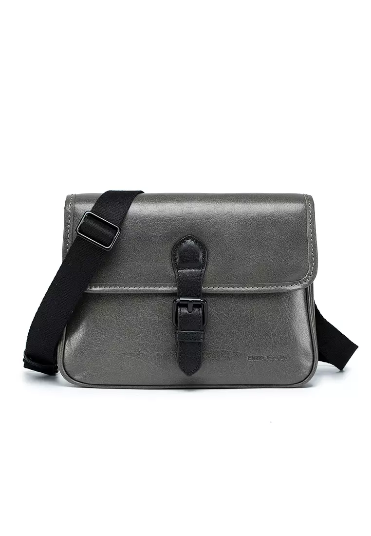 ENZODESIGN ENZODESIGN Vintage Buffalo Leather Mini Slim Shoulder Bag ( I-Pad Size) B13084-GRY