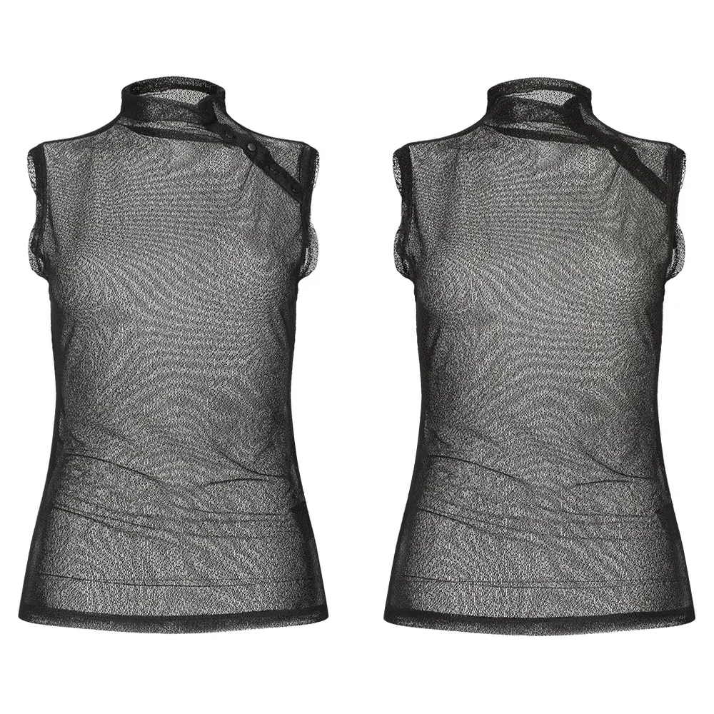 EU SALE of Elegant Gothic Black Mesh Top Sleeveless with High Neck