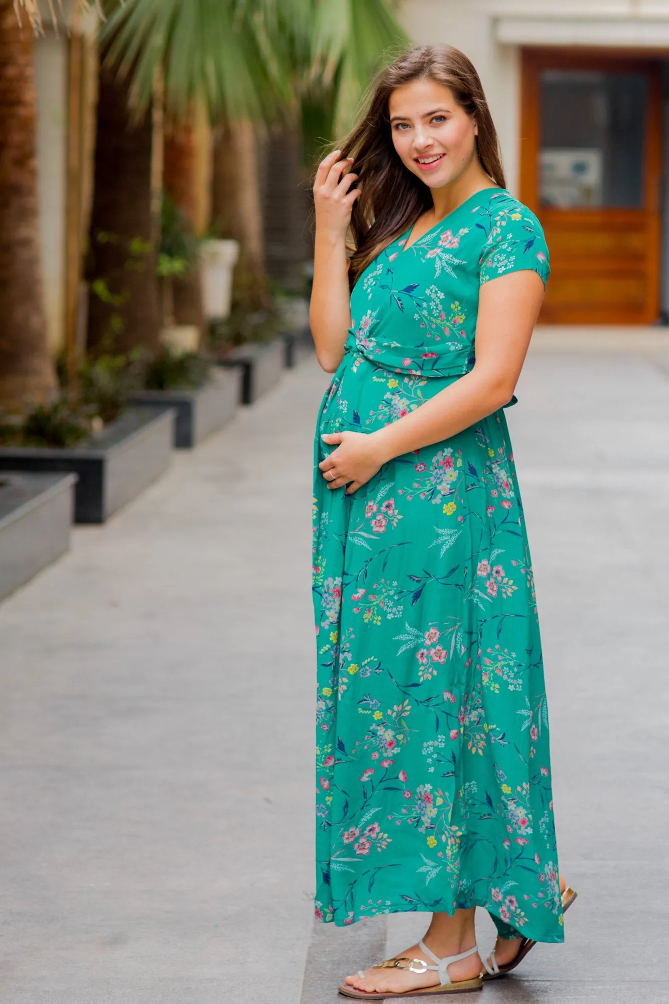 Exquisite Emerald Green Maternity Knot Dress