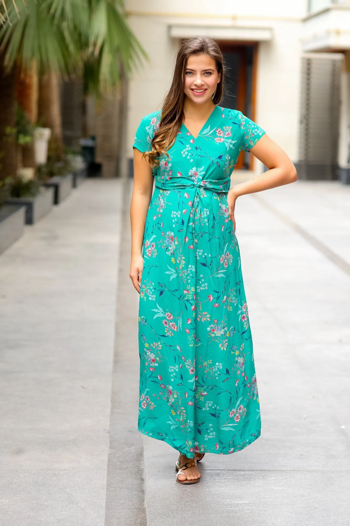 Exquisite Emerald Green Maternity Knot Dress