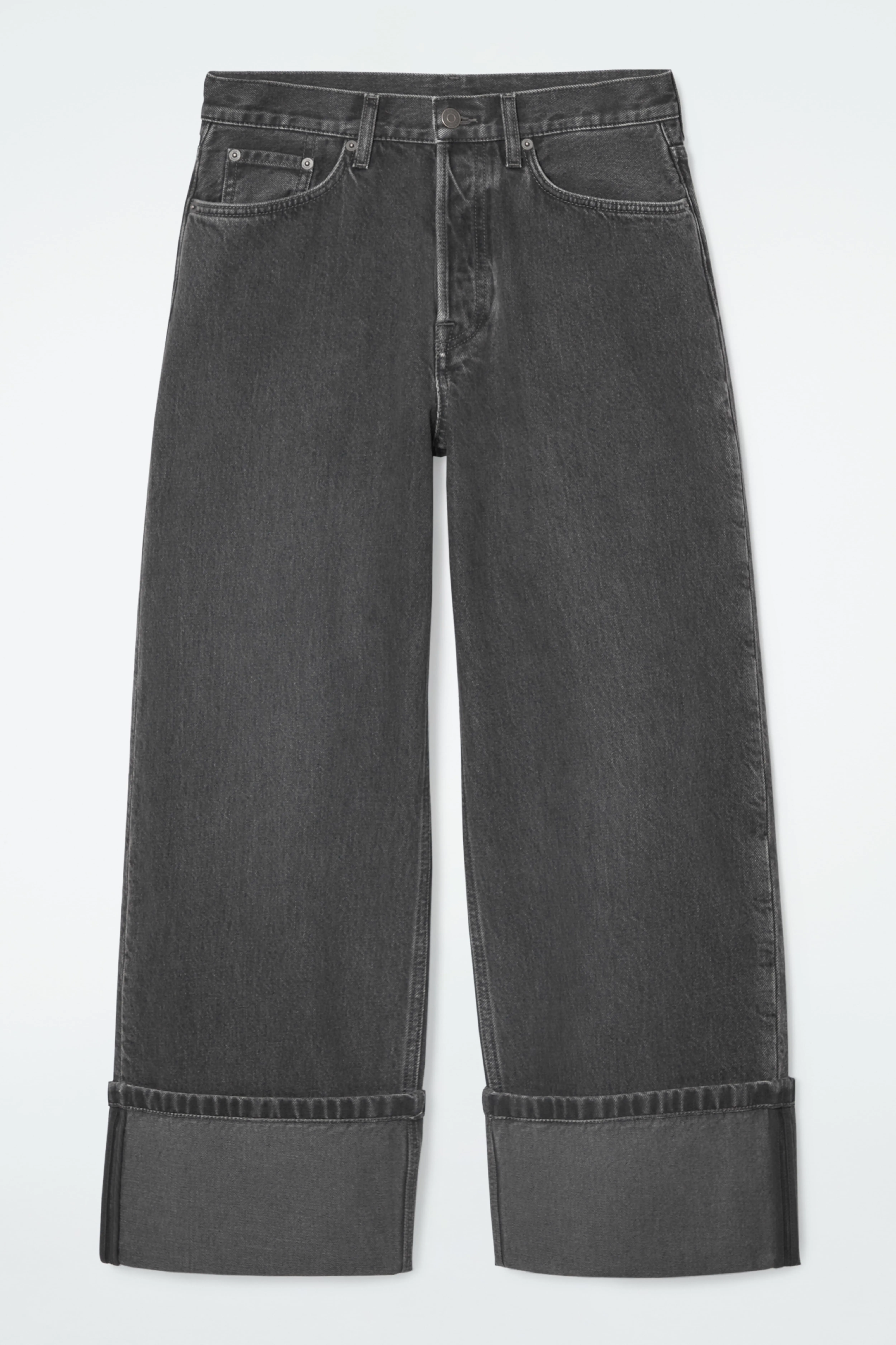 FACADE TURN-UP JEANS - STRAIGHT - Low waist - Long - BLACK - Ladies | H&M GB