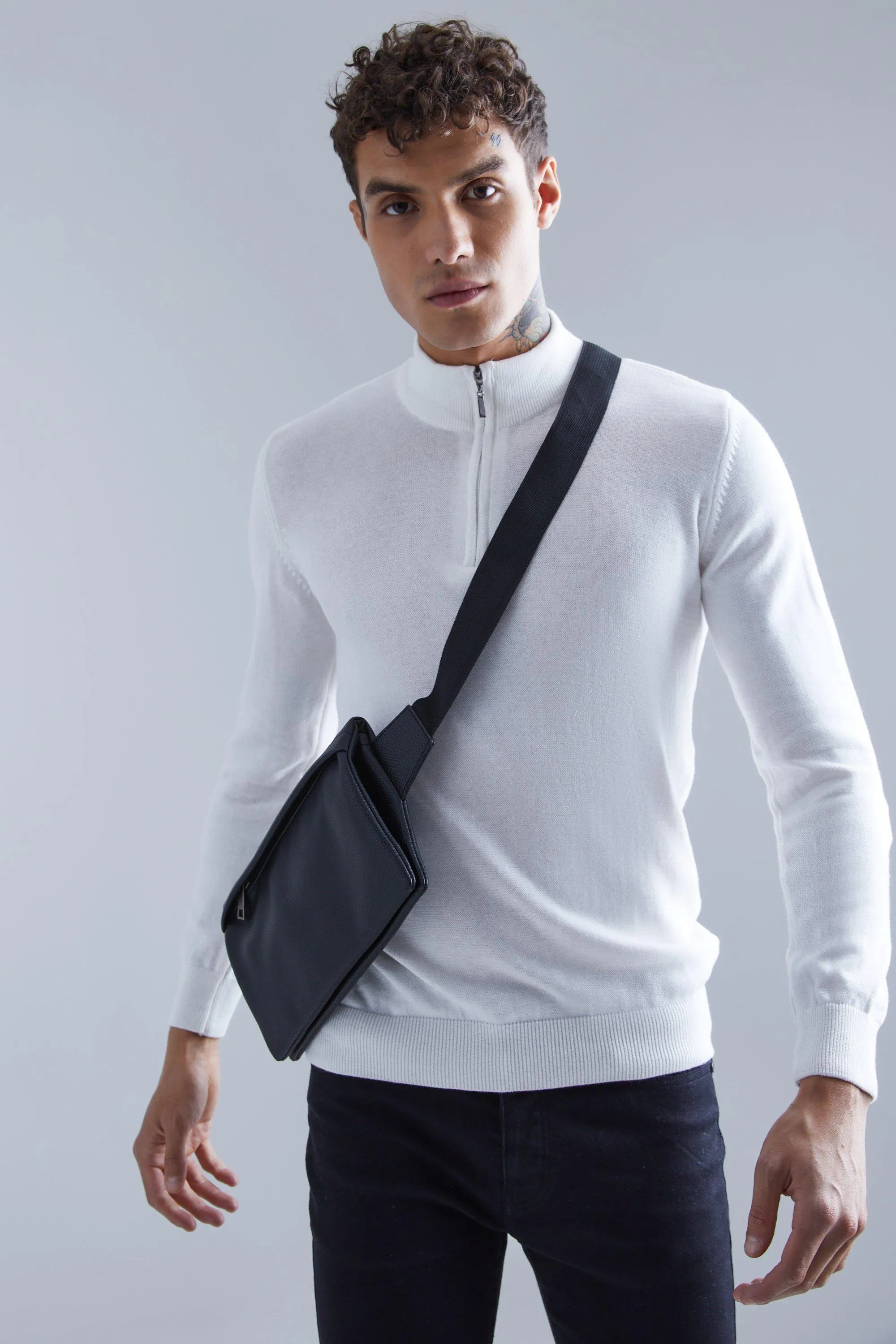 Faux Leather Smart Fold Over Cross Body Bag | boohooMAN UK