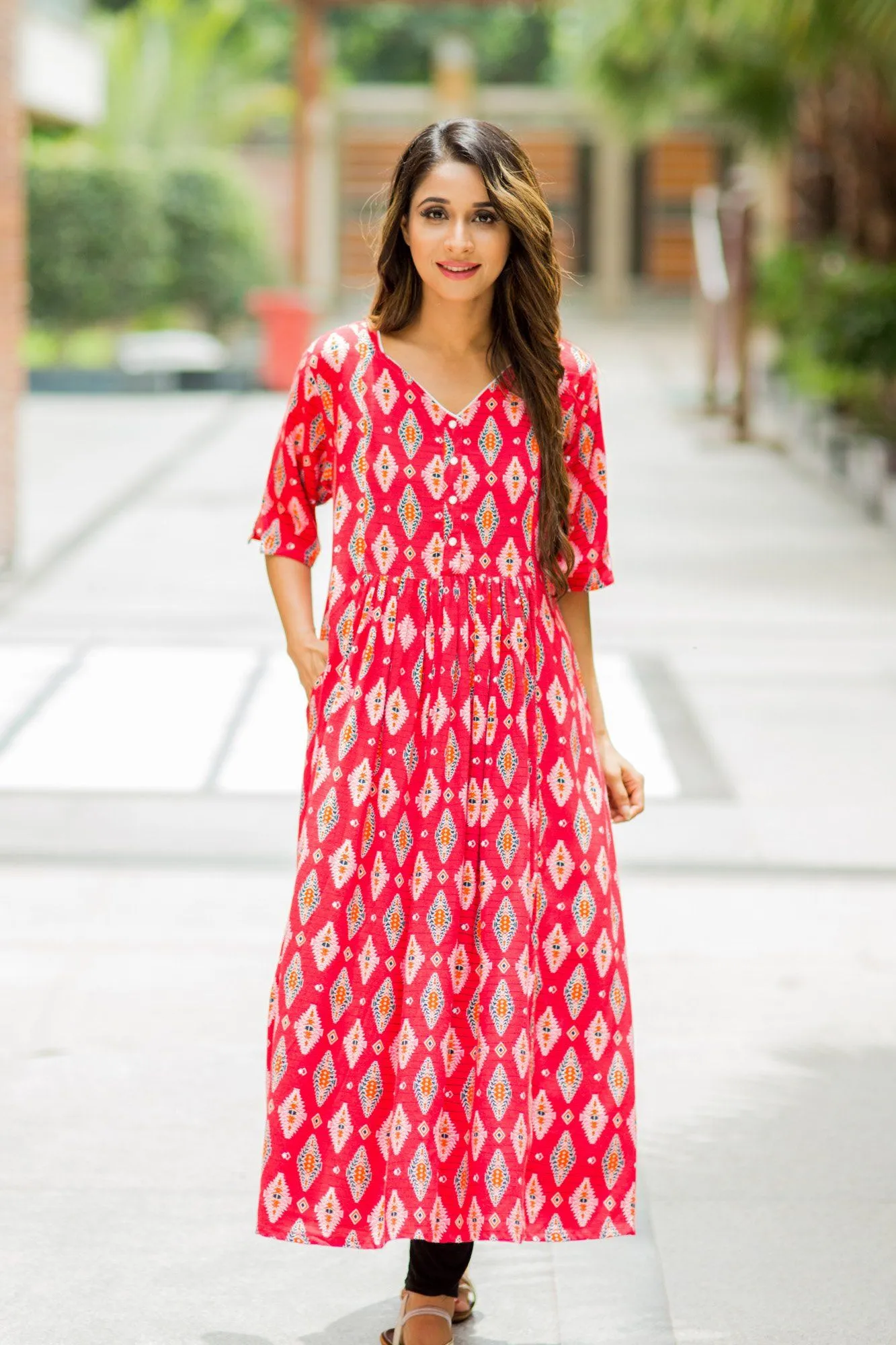 Festive Red Maternity & Nursing Kurta