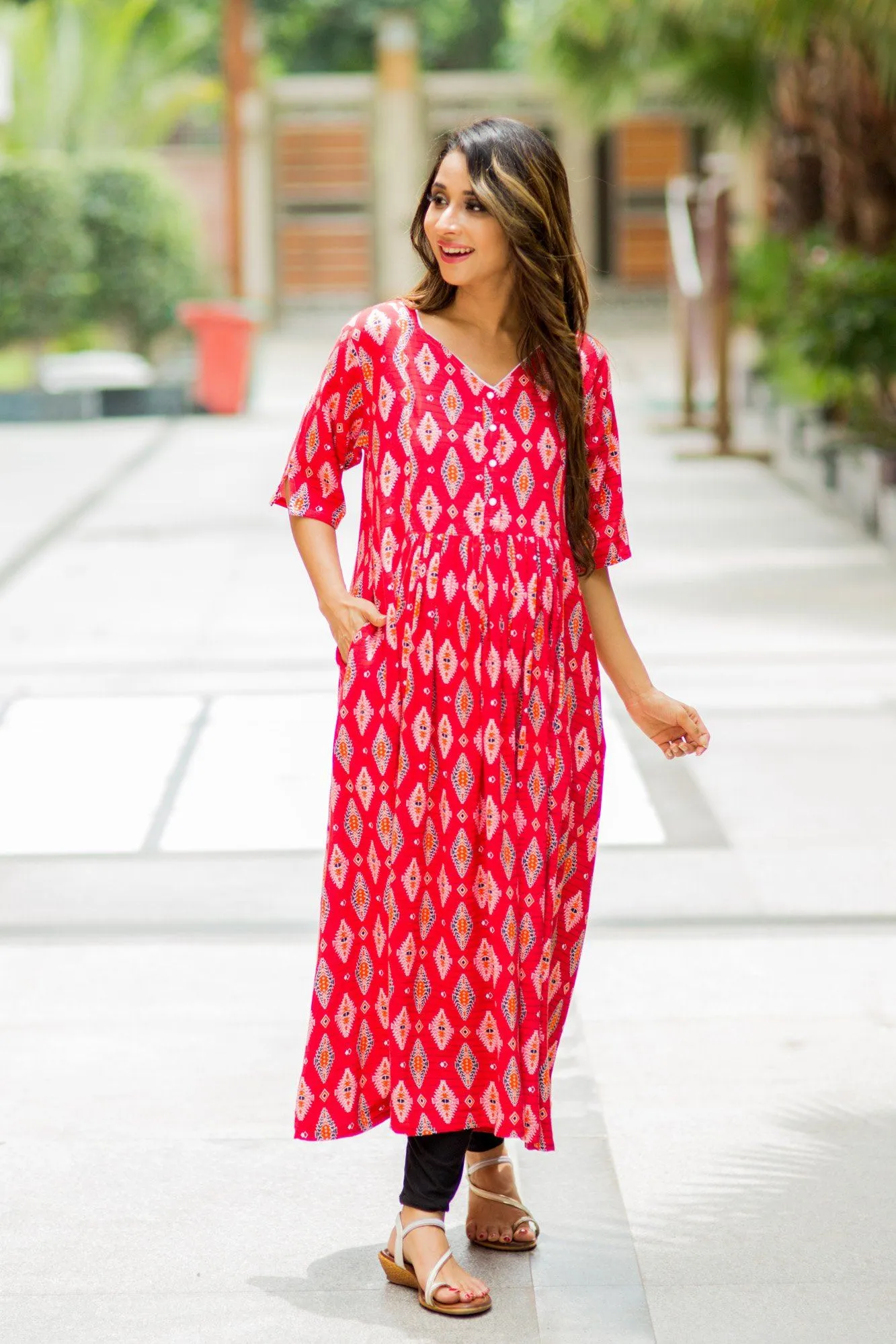 Festive Red Maternity & Nursing Kurta