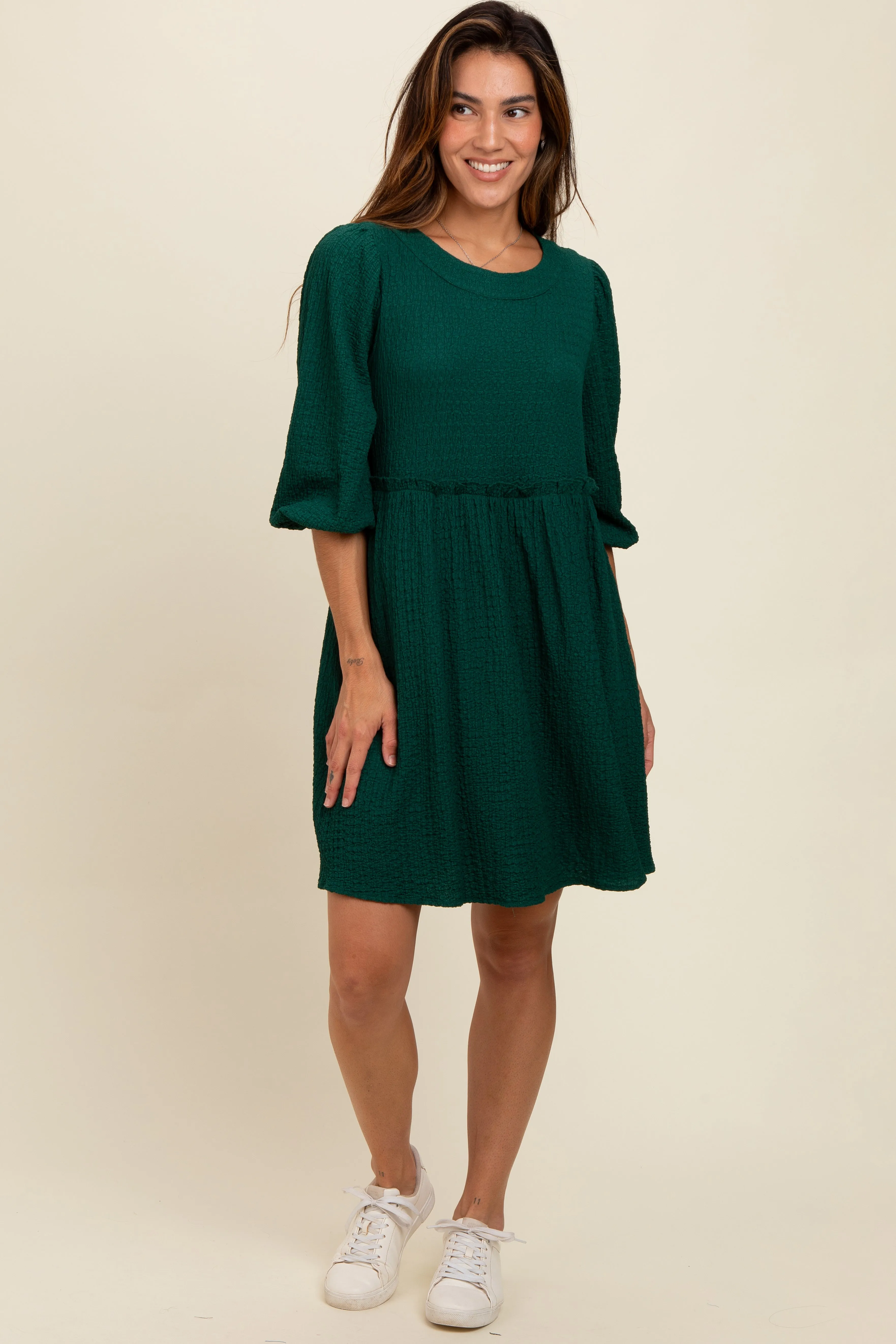 Forest Green Knit Ruffle Trim Maternity Dress