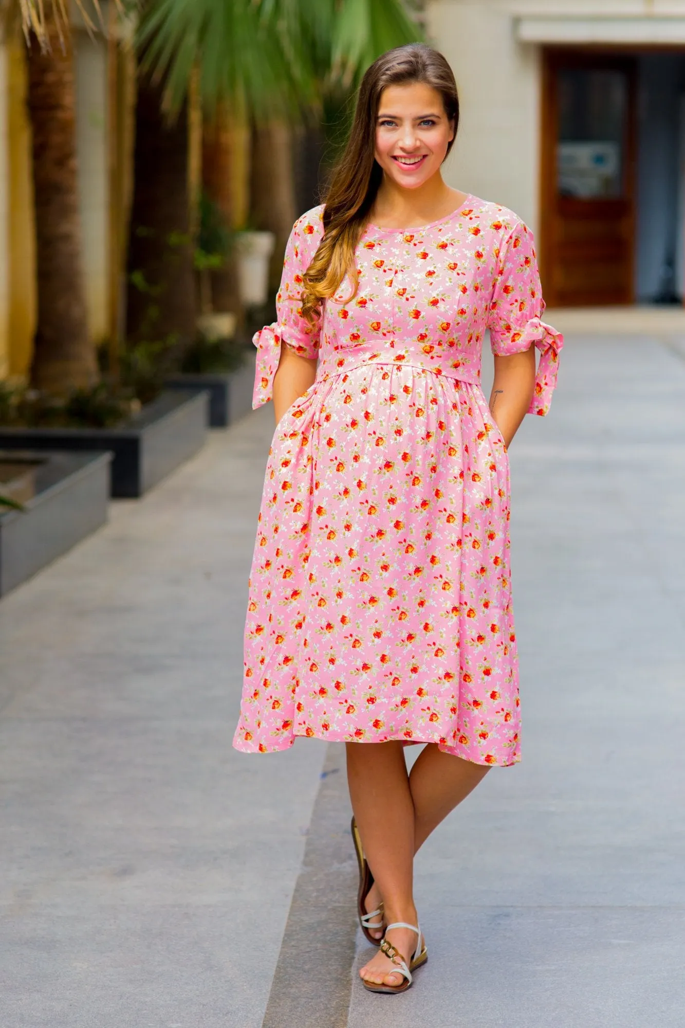 Fresh Pink Floral Maternity & Nursing Dress