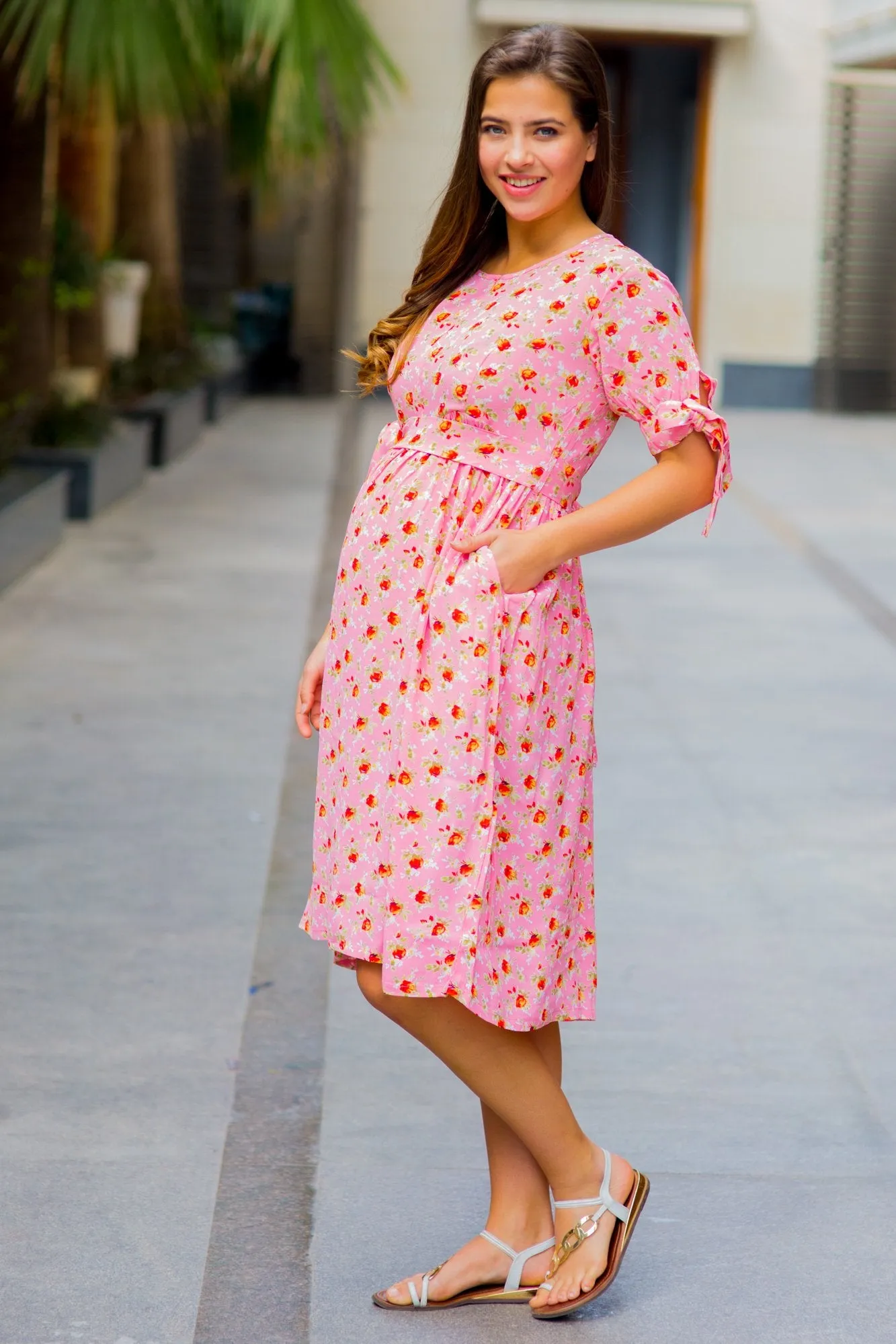 Fresh Pink Floral Maternity & Nursing Dress