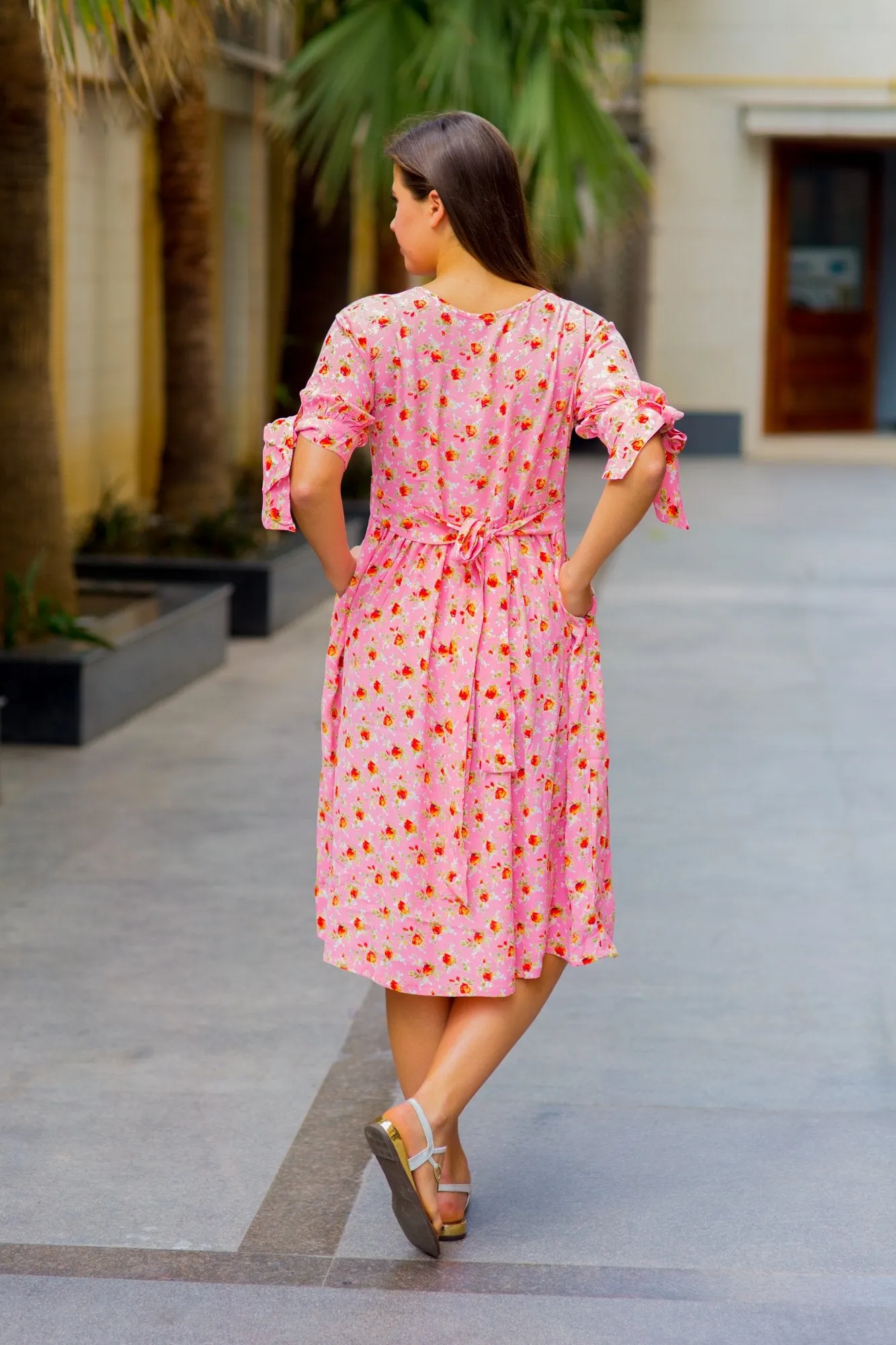 Fresh Pink Floral Maternity & Nursing Dress