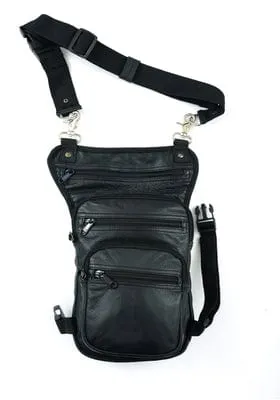 Full Size Biker Black Leather Drop Leg Conceal Pocket Thigh Bag