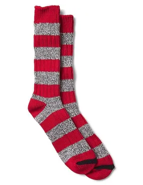 GAP Unisex Adults Red and Grey Ribbed Rugby Stripe Boot Socks