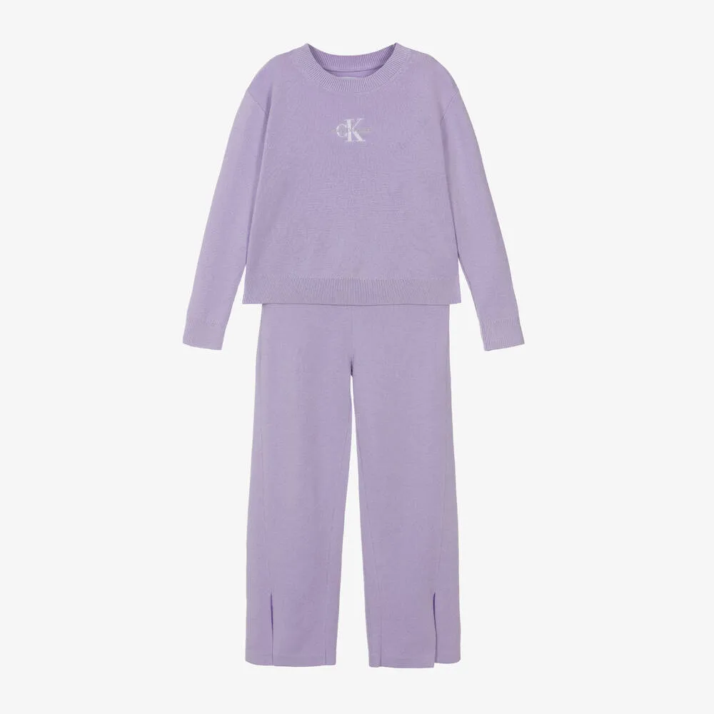 Girls Purple Organic Cotton Knitted Tracksuit 