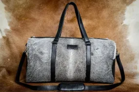 Gray Fur Cowhide Print Genuine Leather Duffel Bag