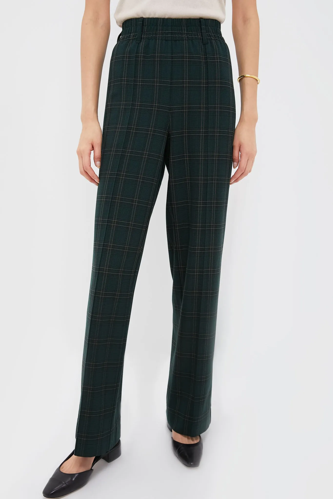 Green Plaid Straight Leg Louis Pants