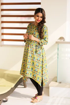 Happy Yellow Front Zip Maternity & Nursing Kurta