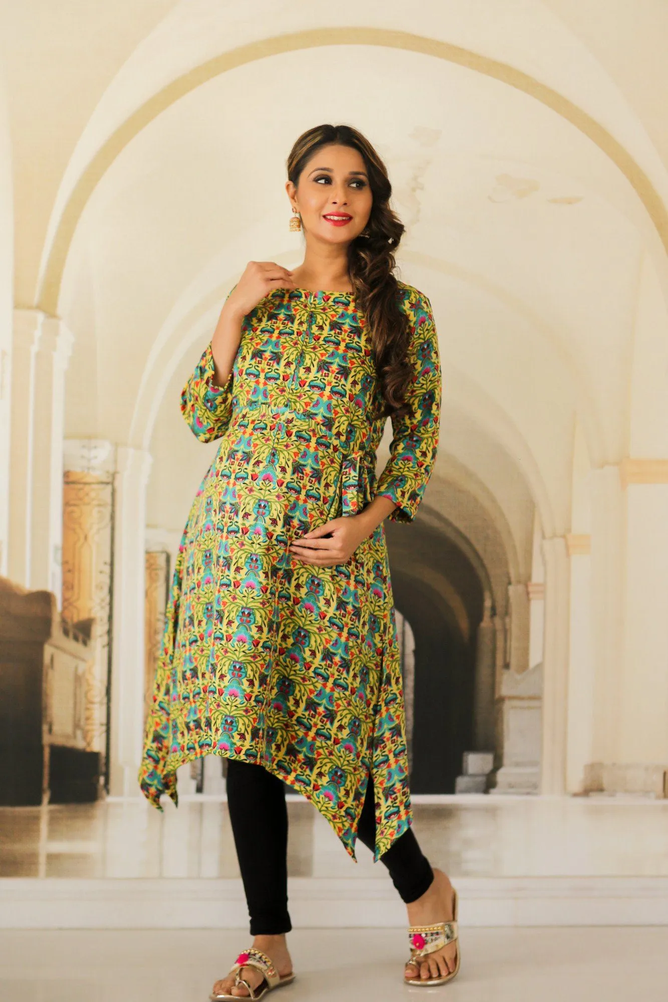 Happy Yellow Front Zip Maternity & Nursing Kurta