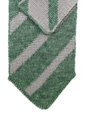 Isaia Sevenfold Tie Green Gray Stripes Cotton - Narrow Necktie