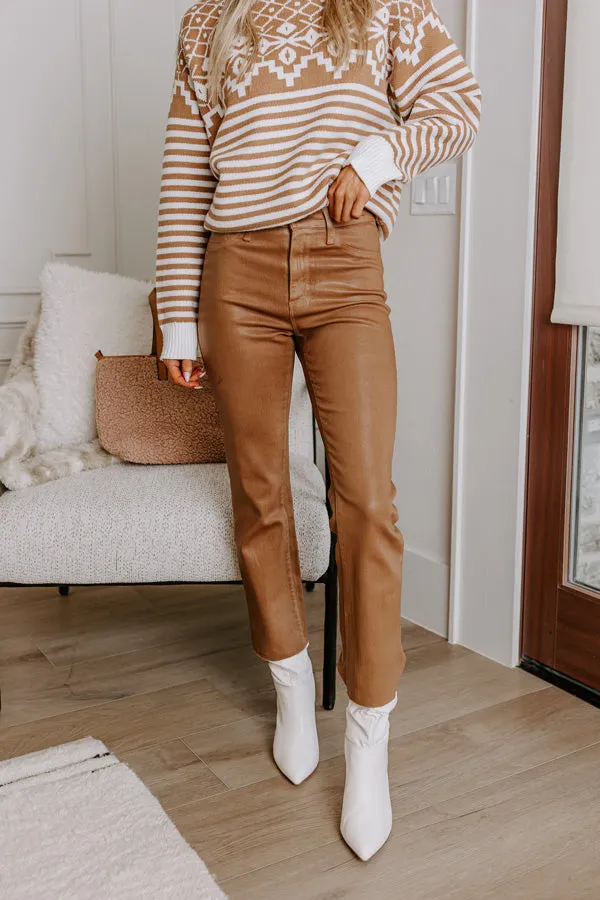 Just USA The Ariadne High Waist Coated Straight Leg Pants in Camel