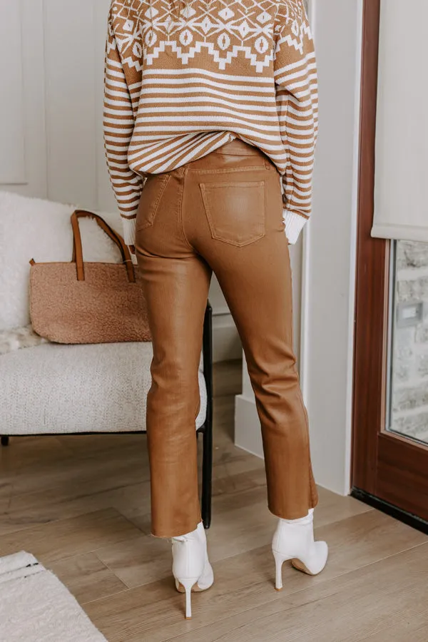 Just USA The Ariadne High Waist Coated Straight Leg Pants in Camel