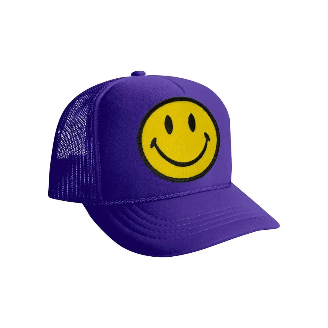 Kids Smiley Vintage Foam Trucker Hat (Purple)