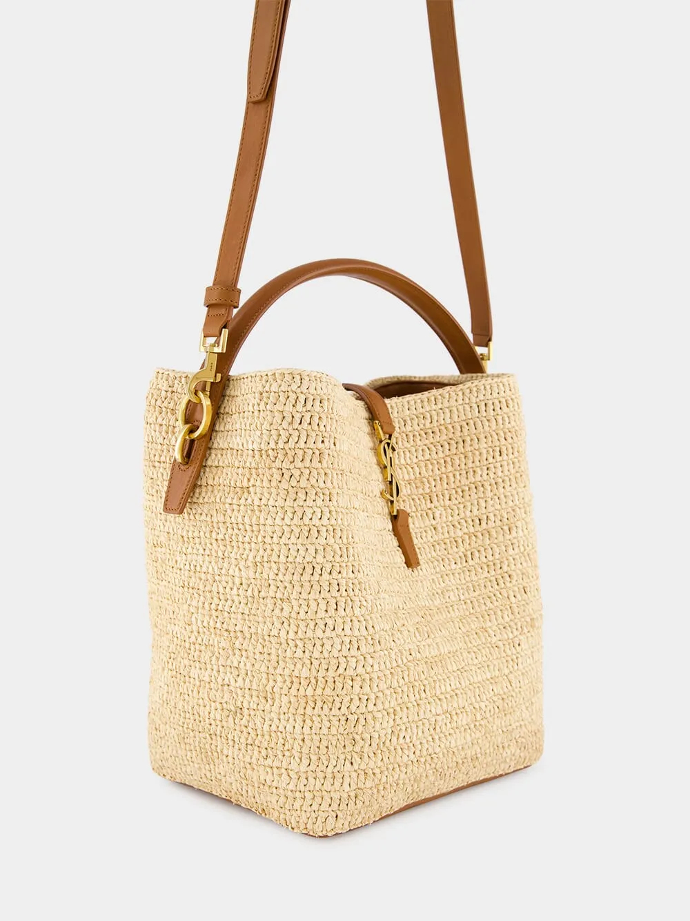 Le 37 Woven Raffia and Leather Bucket Bag