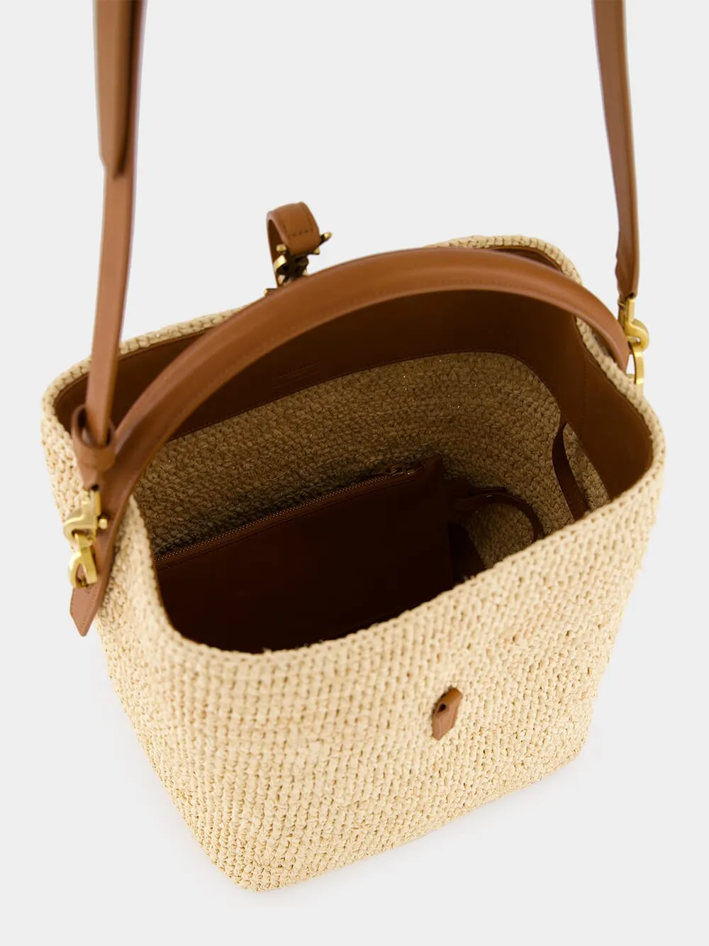 Le 37 Woven Raffia and Leather Bucket Bag