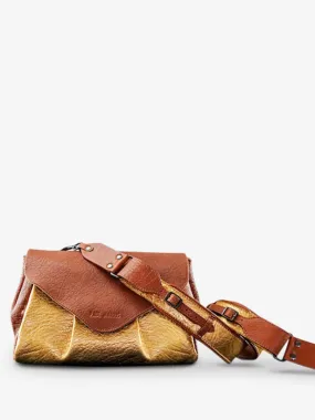 leather woman shoulder bag Brown,Gold - Suzon M Light Brown Gold | PAUL MARIUS