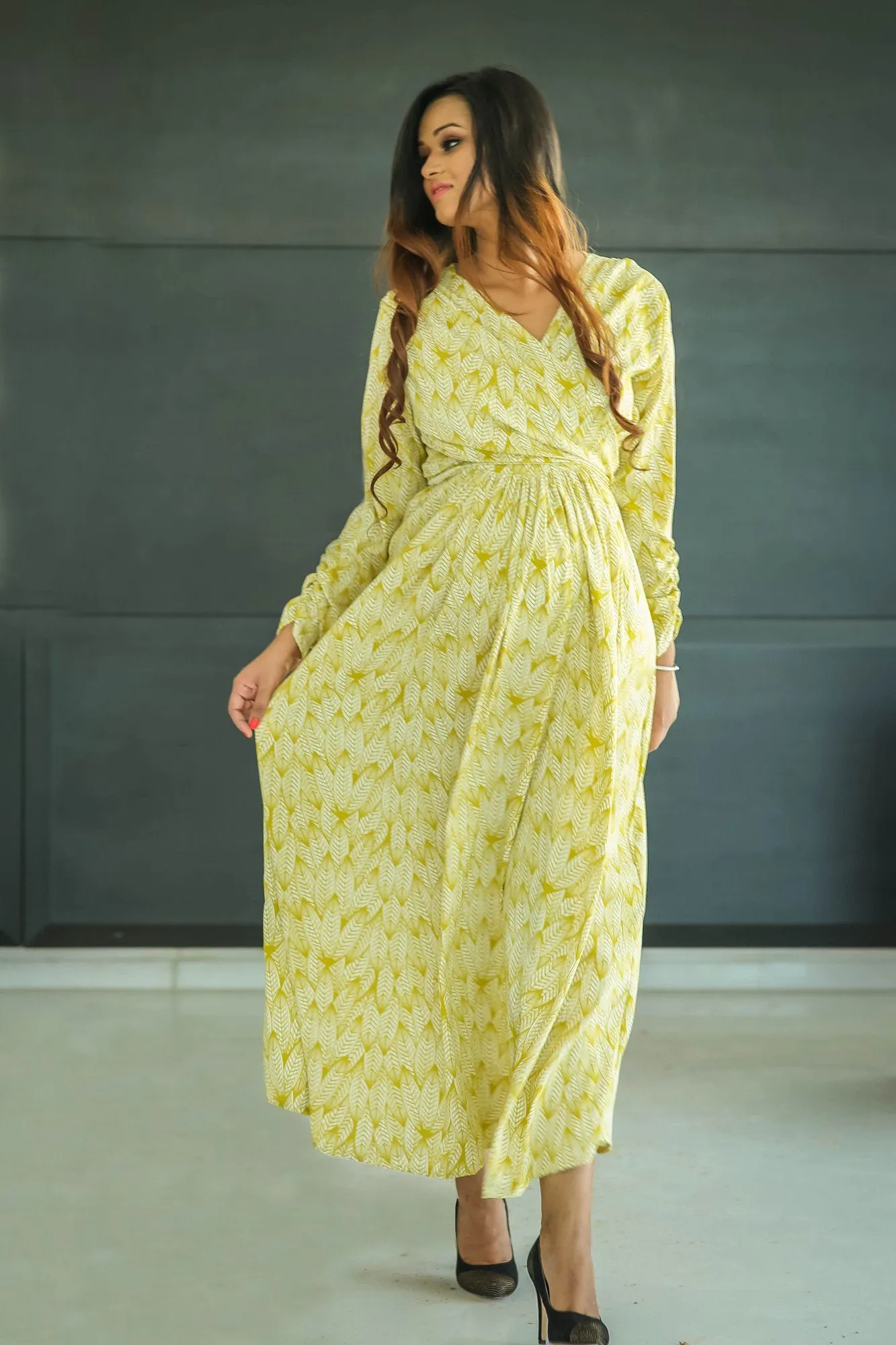 Lemon Print Maternity & Nursing Dress