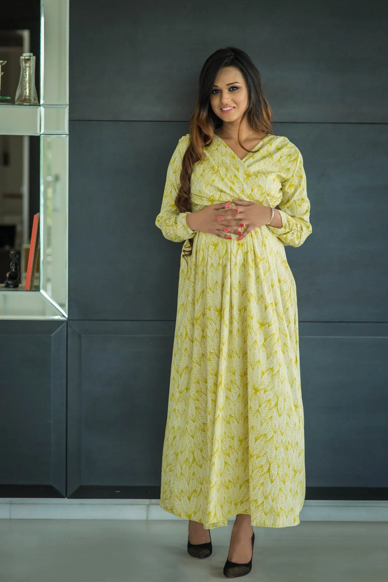 Lemon Print Maternity & Nursing Dress