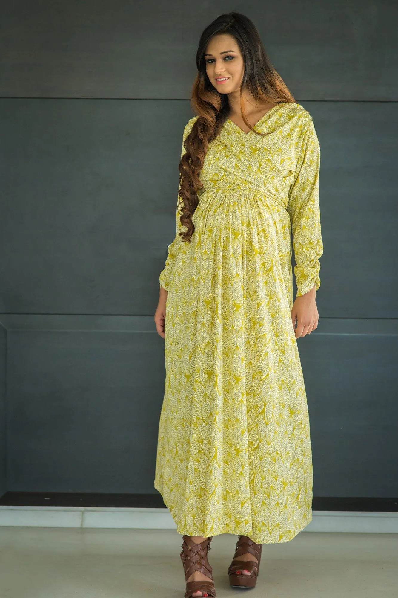 Lemon Print Maternity & Nursing Dress