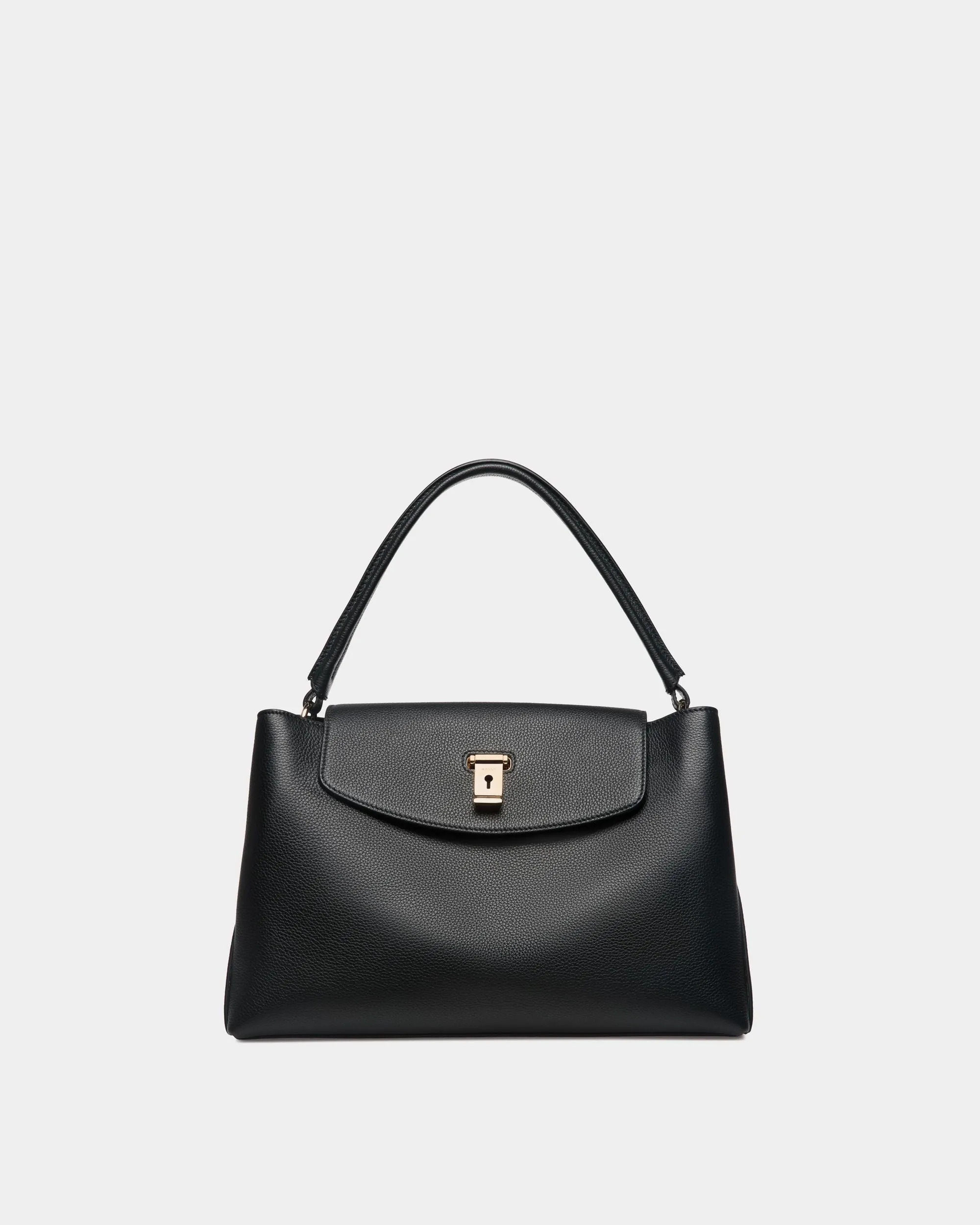 Lock Me Top Handle Bag In Black Grained Leather 