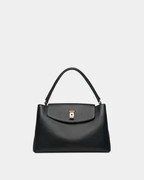 Lock Me Top Handle Bag In Black Grained Leather 