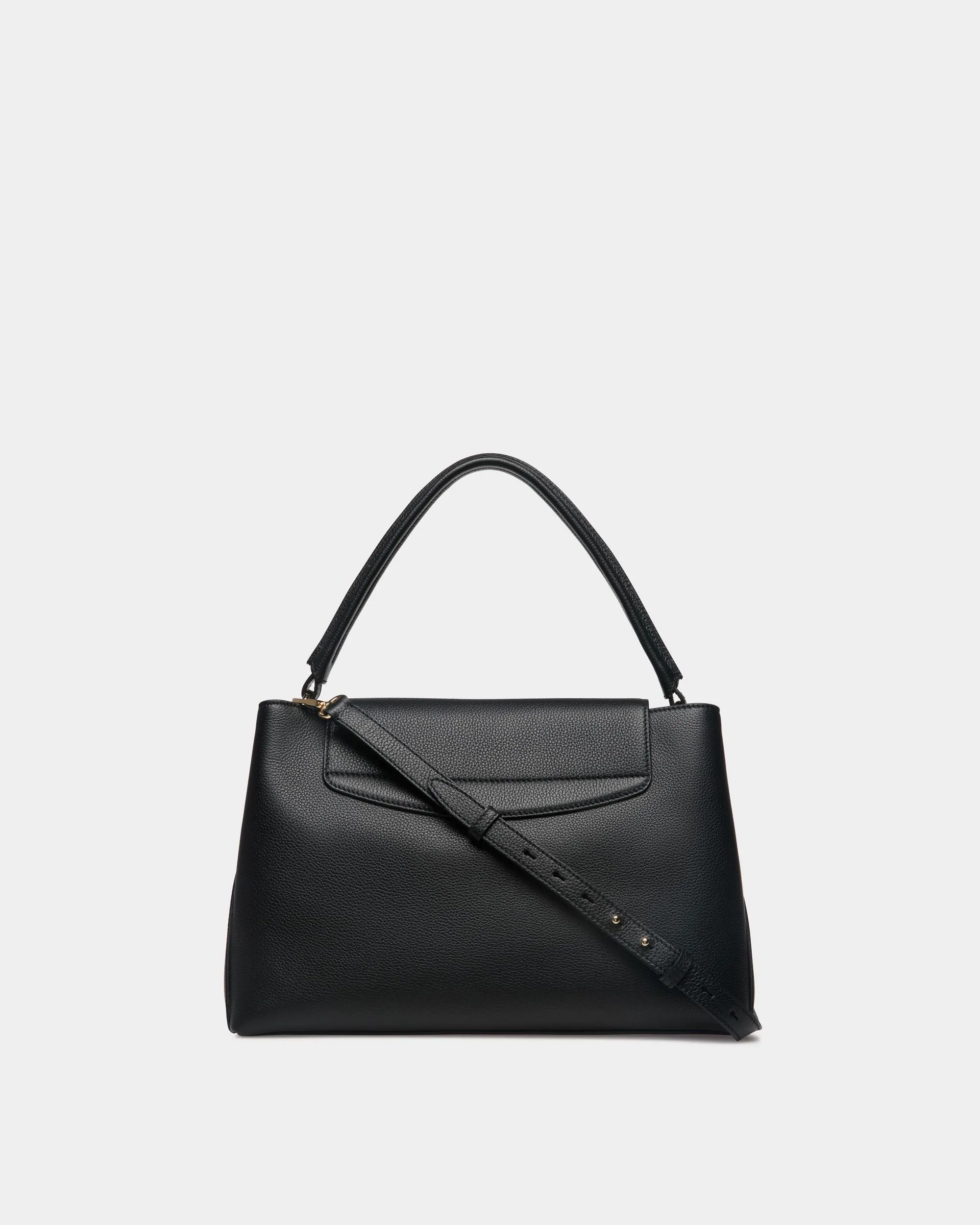 Lock Me Top Handle Bag In Black Grained Leather 