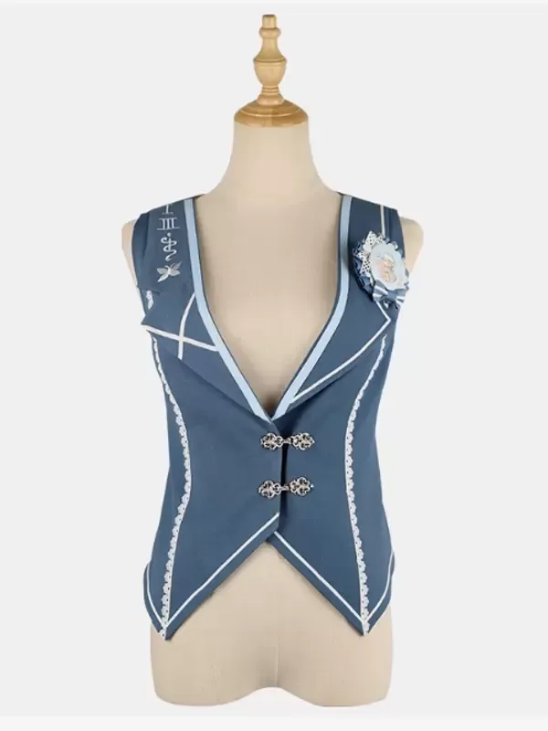 Lolita Specials Lolita Top Vest Costumes Prince Style Blue Sleeveless Buttons