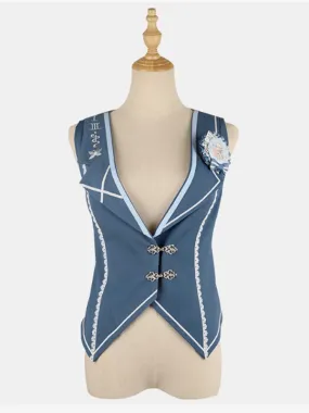 Lolita Specials Lolita Top Vest Costumes Prince Style Blue Sleeveless Buttons