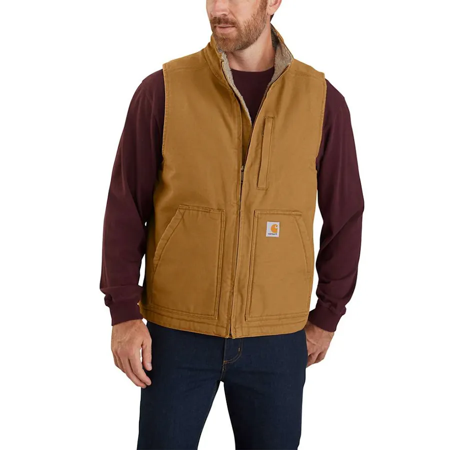 Loose Fit Washed Duck Sherpa Lined Mock Neck Vest - 2 Colours