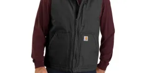 Loose Fit Washed Duck Sherpa Lined Mock Neck Vest - 2 Colours