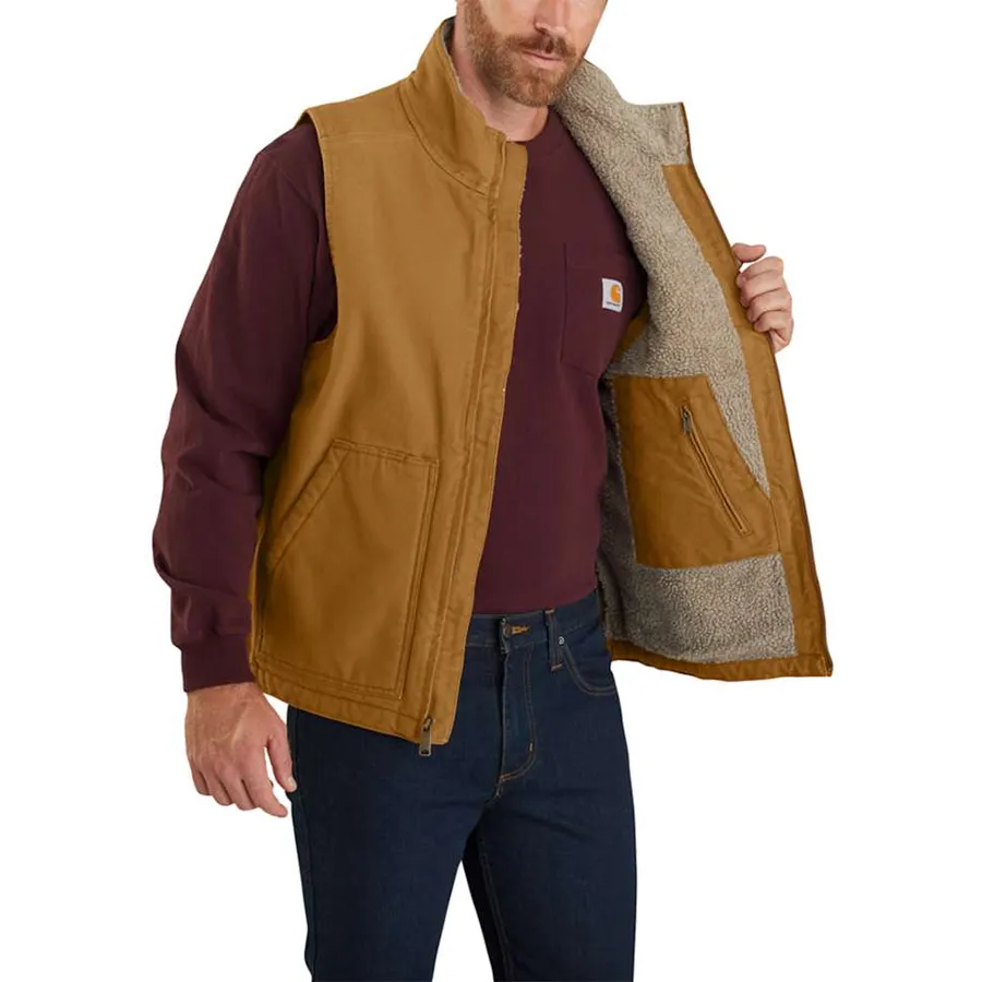 Loose Fit Washed Duck Sherpa Lined Mock Neck Vest - 2 Colours