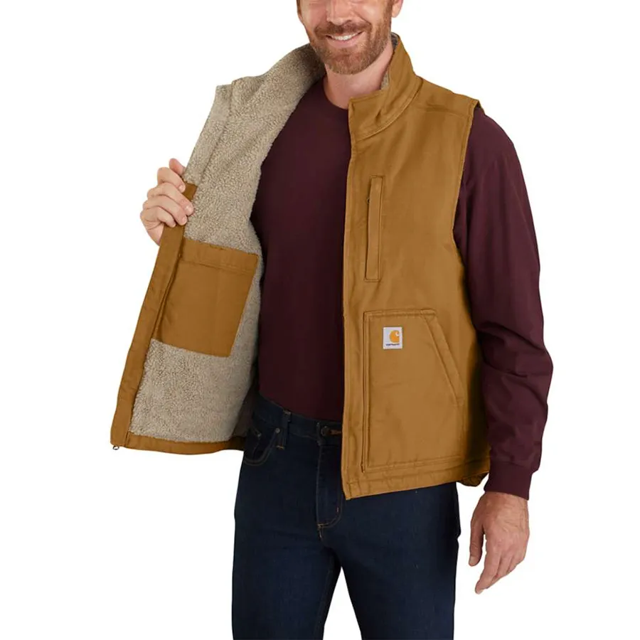 Loose Fit Washed Duck Sherpa Lined Mock Neck Vest - 2 Colours