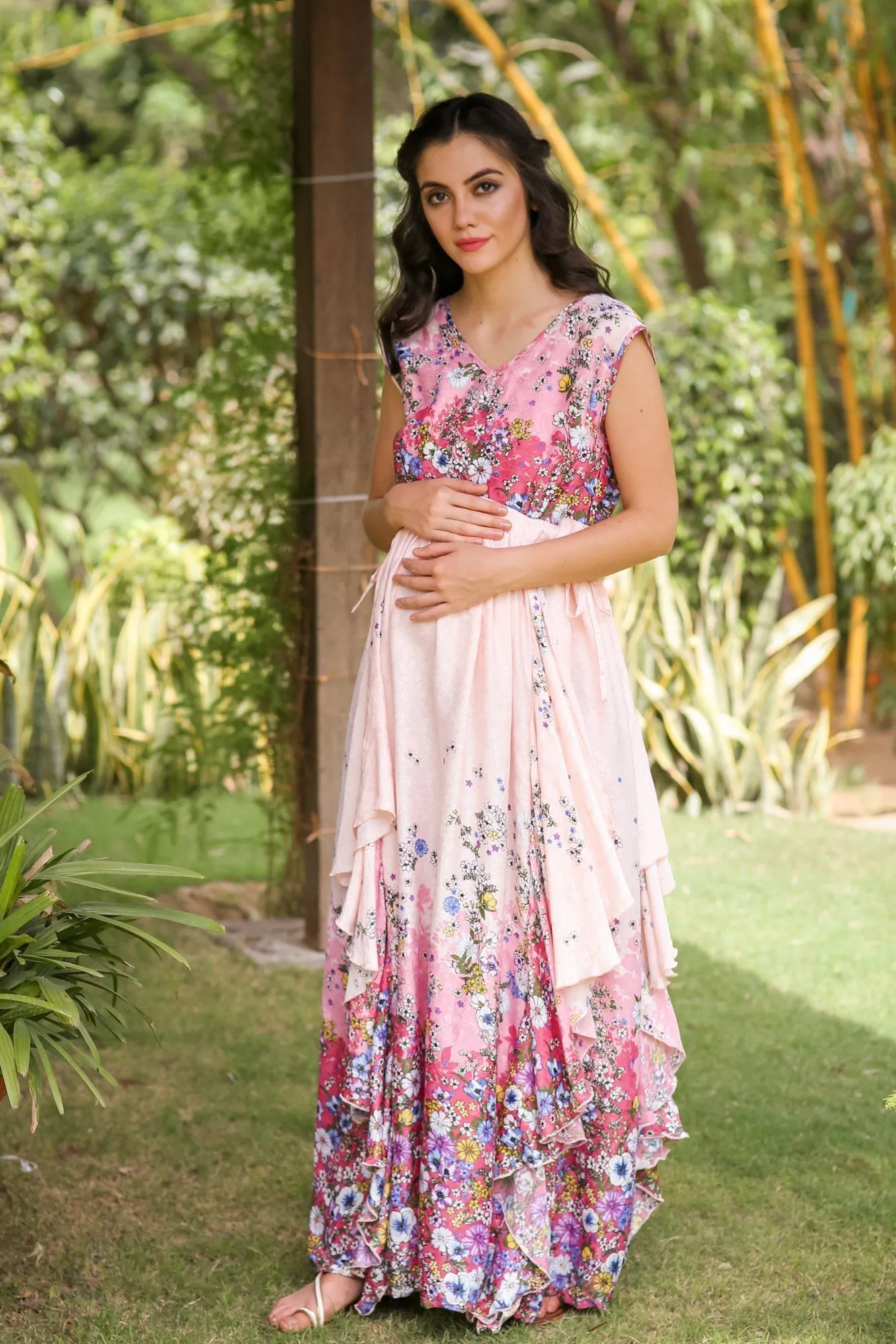 Luxe Flamingo Floral Maternity Dress